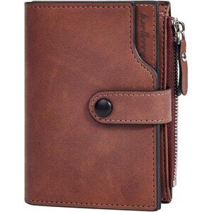 Men's Light Brown Faux Leather Large Wallet Card Blocking Zipper Hidden Pocket